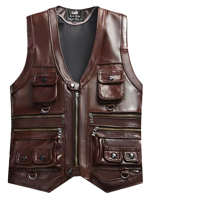 2025 Cowhide Genuine Leather V - Motorcycle Gear Vest ulasan dan harga